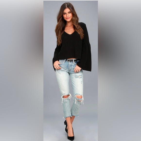 NWT Damsel Black Bell Sleeve Knit Sweater - Picture 2 of 10